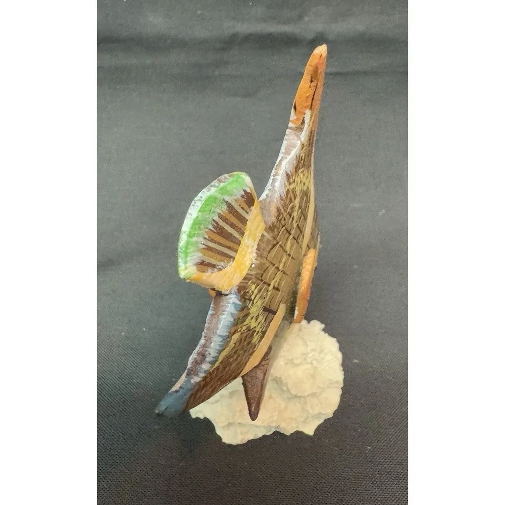Hand Carved & Painted Wooden Angel Fish Mounted On Faux Natural Coral 4